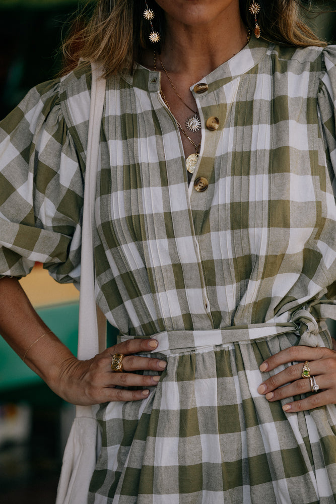 La Bohème Girls Frida Maxi Dress Moss Gingham
