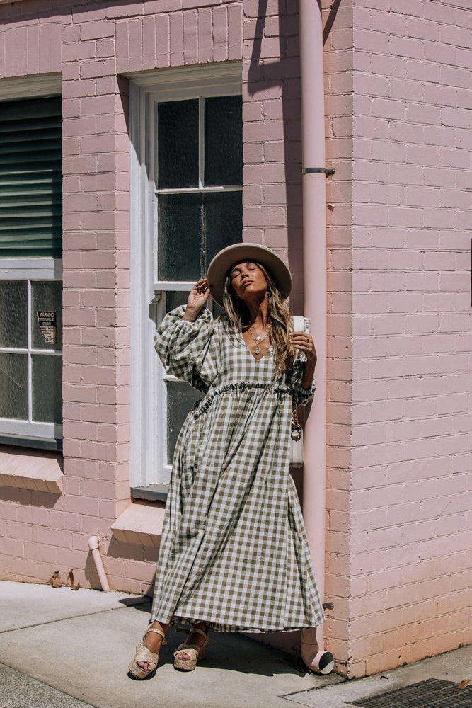 La Bohème Girls Marlowe Midi Dress Moss Gingham