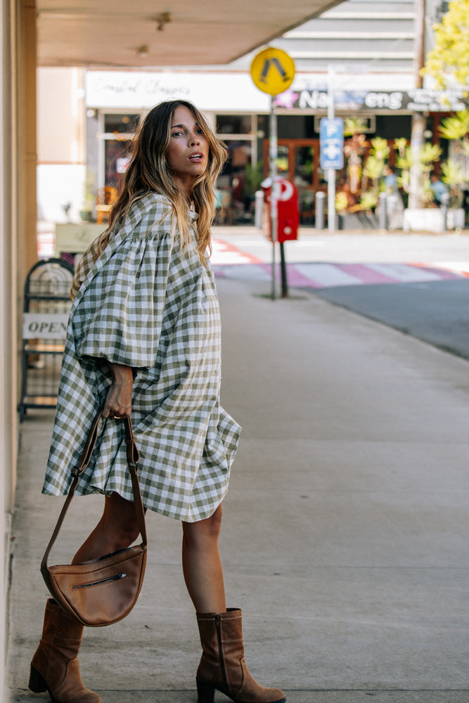 La Bohème Girls Mollie Smock Dress Moss Gingham