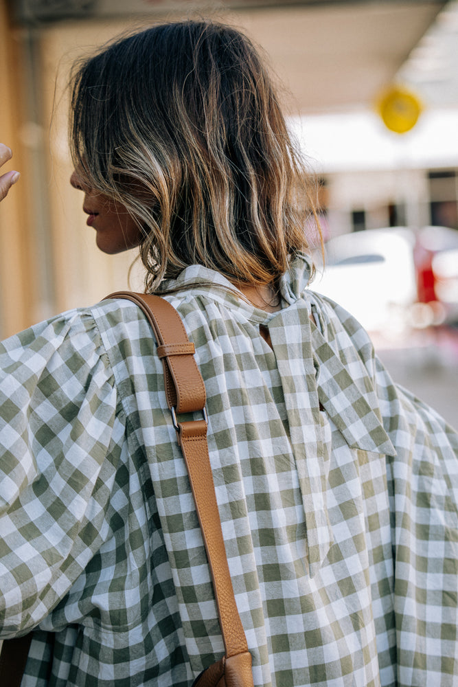 La Bohème Girls Mollie Smock Dress Moss Gingham