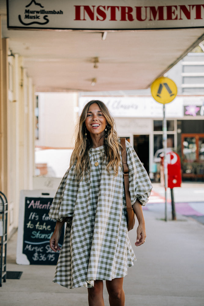La Bohème Girls Mollie Smock Dress Moss Gingham
