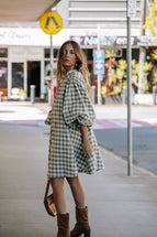 La Bohème Girls Mollie Smock Dress Moss Gingham