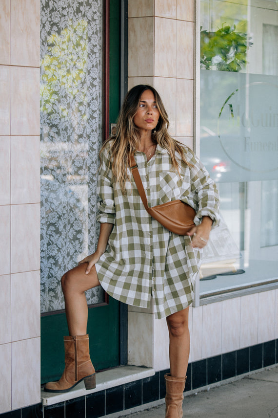 La Bohème Girls Clyde Shirt Moss Gingham