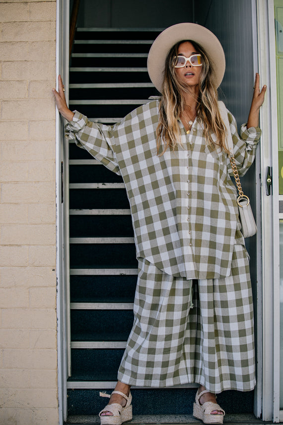 La Bohème Girls Clyde Shirt Moss Gingham