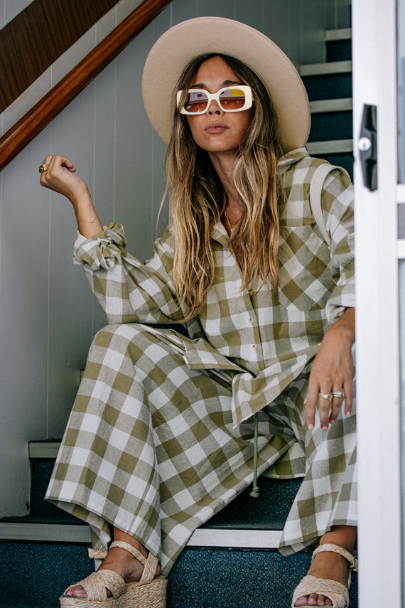 La Bohème Girls Clyde Shirt Moss Gingham