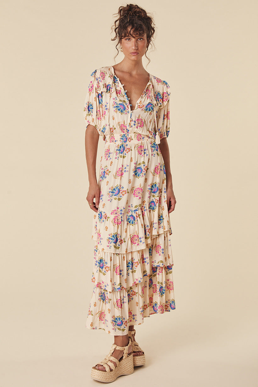 Spell Solstice Ruffle Gown Cream