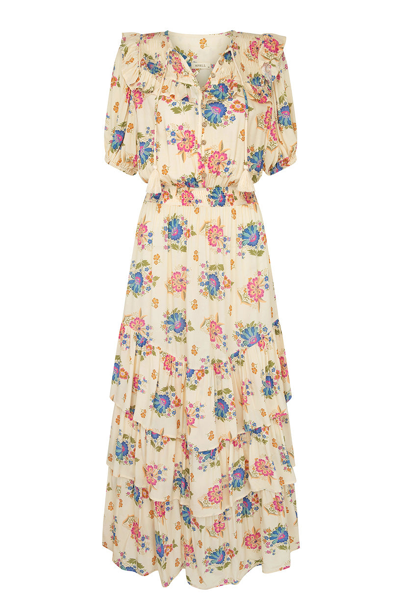 Spell Solstice Ruffle Gown Cream