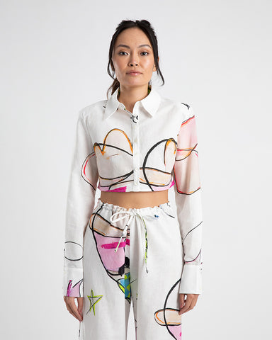 Summi Summi Cropped Structured Shirt Cowboi Print