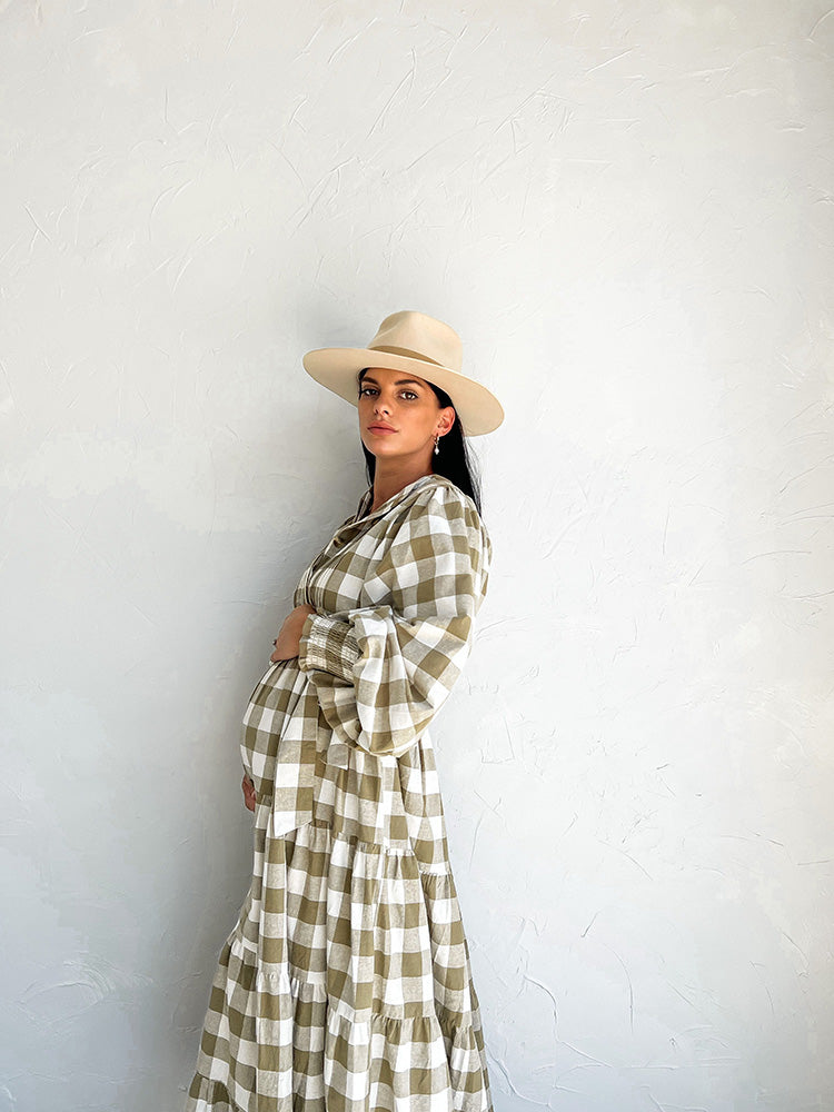 La Bohème Girls Frida Maxi Dress Moss Gingham