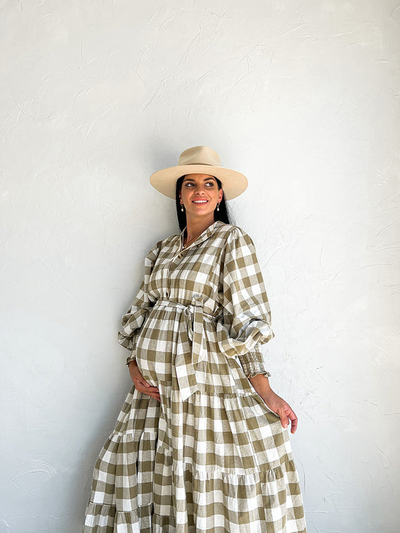 La Bohème Girls Frida Maxi Dress Moss Gingham
